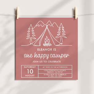 Ein Glücklicher Camper Minimalist Dusty Pink Doodl Einladung