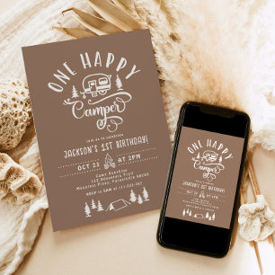 Ein glücklicher Camper Minimalistisch Camping 1. G Einladung