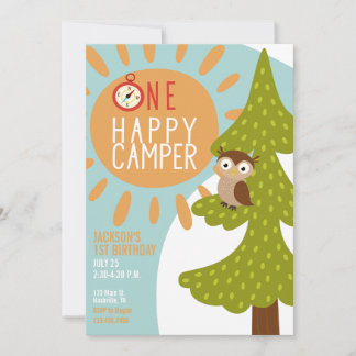 Ein glücklicher Camper Outdoor erster Geburtstag Einladung