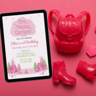 Ein glücklicher Camper Pink 1. Geburtstag Einladung