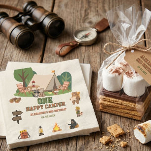 Ein glücklicher Camper Safari Wald 1. Geburtstag Serviette