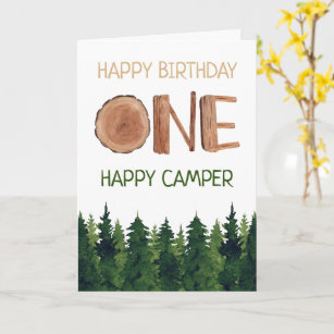 Ein glücklicher Camper Wasserfarbe Kinder 1 Geburt Karte
