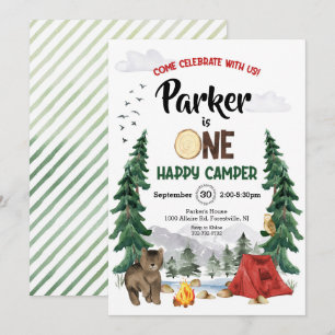 Ein glücklicher Camper Woodland erster Geburtstag Einladung