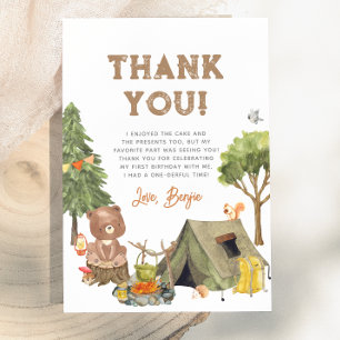 Ein glücklicher Camper Woodland-Junge 1. Geburtsta Dankeskarte