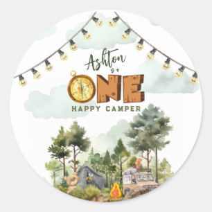 Ein glücklicher Camper zum ersten Geburtstag  Runder Aufkleber