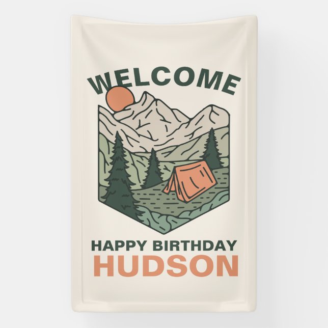 Ein glücklicher Camper zum ersten Geburtstag Willk Banner (Vertikal)