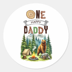 Ein glücklicher Daddy Camper zum ersten Geburtstag Runder Aufkleber