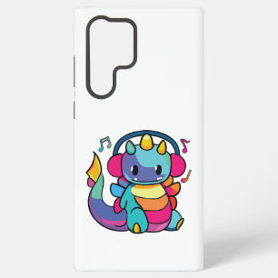 Ein glücklicher Drache mit Kopfhörern, der Musik h Samsung Galaxy Hülle