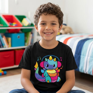 Ein glücklicher Drache mit Kopfhörern, der Musik h T-Shirt