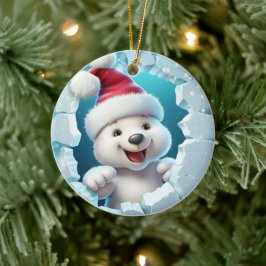 Ein glücklicher Eisbär, der den Winter genießt. Keramik Ornament