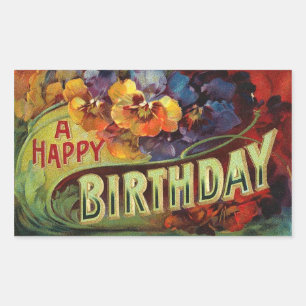Ein glücklicher Geburtstag im Vintage-Look, bemalt Rechteckiger Aufkleber