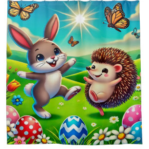 Ein glücklicher Hase und Igel Duschvorhang
