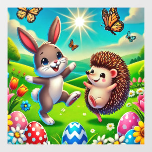 Ein glücklicher Hase und Igel Fensteraufkleber
