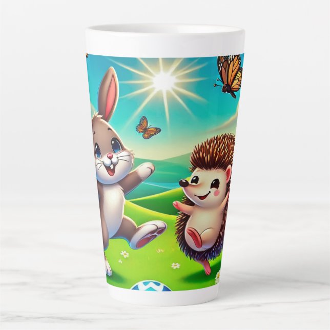 Ein glücklicher Hase und Igel Milchtasse (Vorderseite)