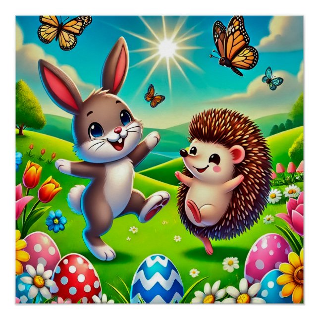 Ein glücklicher Hase und Igel Poster (Vorderseite)