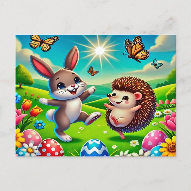Ein glücklicher Hase und Igel Postkarte (Vorderseite)