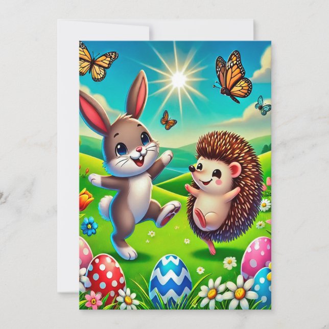 Ein glücklicher Hase und Igel Save The Date (Vorderseite)