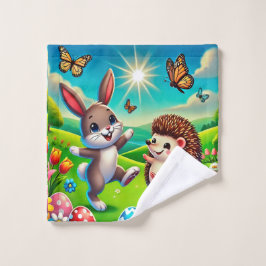 Ein glücklicher Hase und Igel Waschlappen