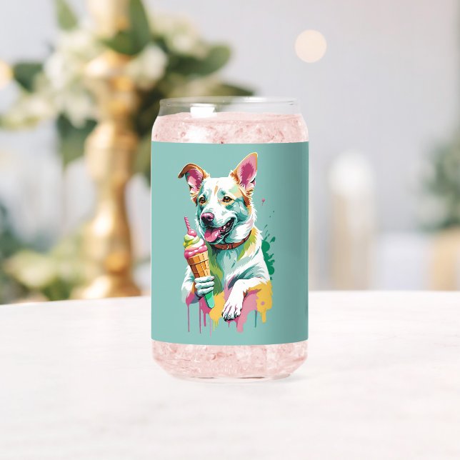 Ein glücklicher Hund, der ein Eis isst Dosenglas (Insitu (Hochzeit))