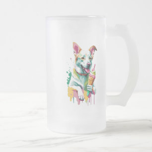 Ein glücklicher Hund, der ein Eis isst Mattglas Bierglas