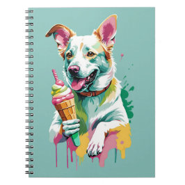 Ein glücklicher Hund, der ein Eis isst Notizblock