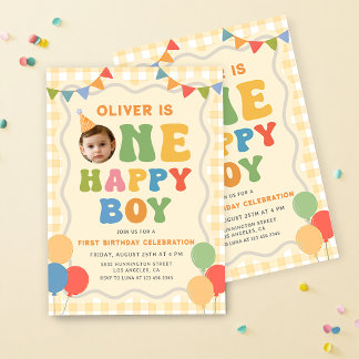 Ein glücklicher Junge Geburtstag Bunt 1. Geburtsta Einladung