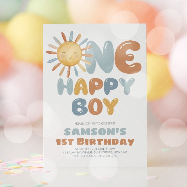 Ein glücklicher Junge Sonn 1. Geburtstag Einladung (One Happy Boy! Boy's sun 1st birthday invitation )
