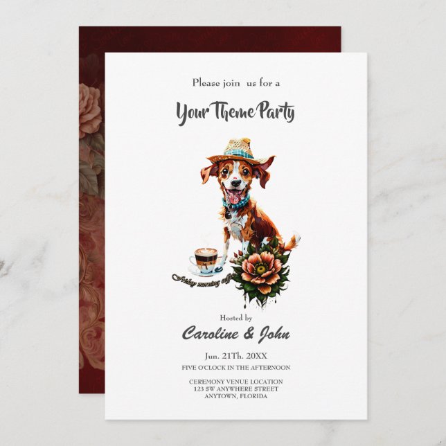 Ein glücklicher Karikaturenhund in einem Sommerhut Einladung (Vorne/Hinten)