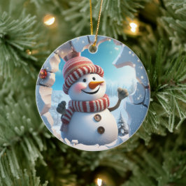 Ein glücklicher kleiner Schneemann. Weihnachten. Keramik Ornament