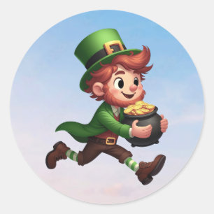 Ein glücklicher Kobold am St. Patrick's Day Runder Aufkleber