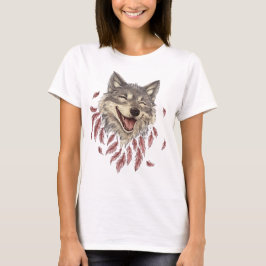 Ein glücklicher lächelnder Wolf in Federn T-Shirt