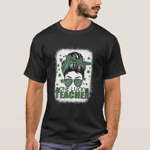Ein glücklicher Lehrer Leopard Messy Bun gebleicht T-Shirt