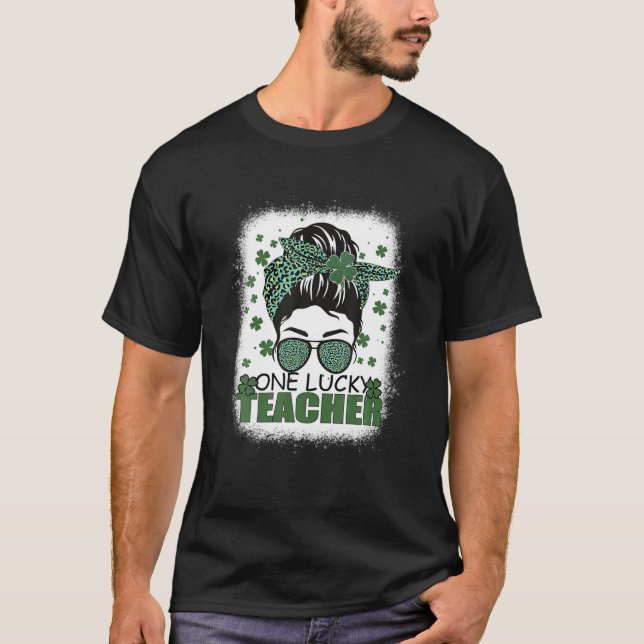 Ein glücklicher Lehrer Leopard Messy Bun gebleicht T-Shirt (Vorderseite)