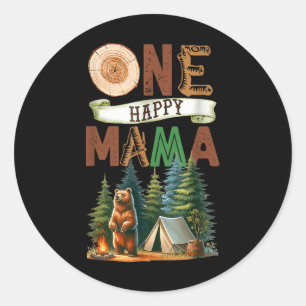 Ein glücklicher Mama-Camper zum ersten Geburtstag Runder Aufkleber