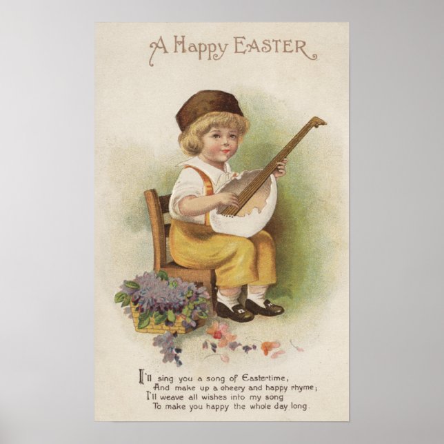 Ein glücklicher Osterjunge mit eiserner Muschel Gi Poster (Vorne)