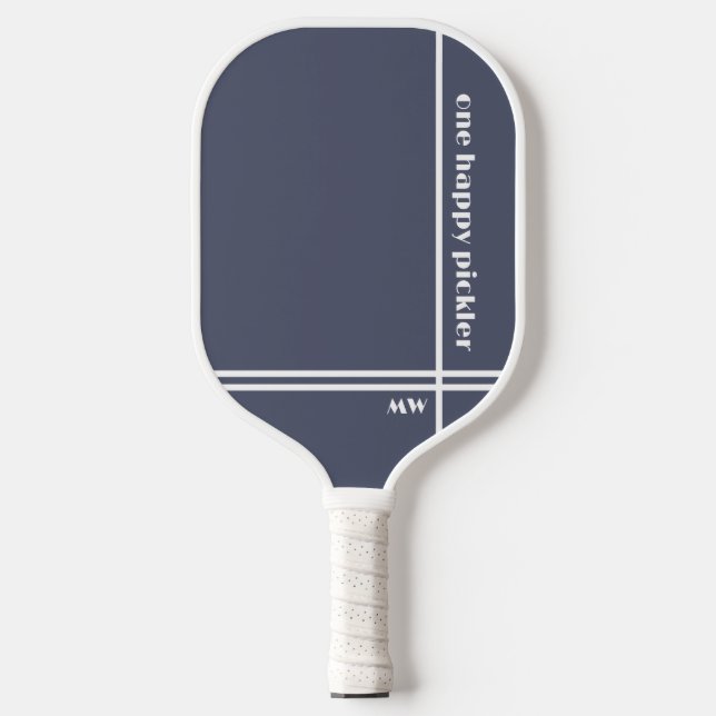 Ein glücklicher Pickler Luxus Gray White Initials  Pickleball Schläger (Vorderseite)