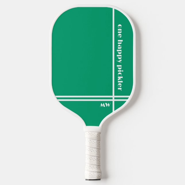 Ein glücklicher Pickler Mint Grün Weiße Initialen  Pickleball Schläger (Vorderseite)