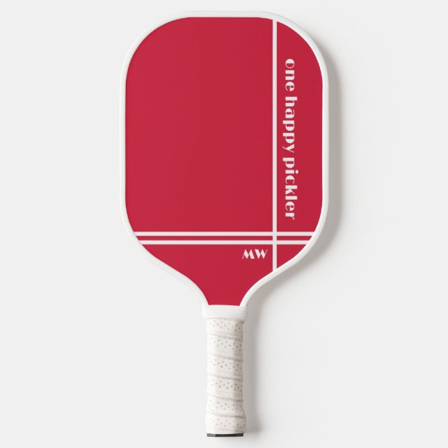 Ein glücklicher Pickler Red White Initials Funny Pickleball Schläger (Vorderseite)