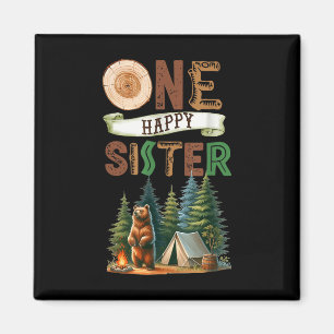 Ein glücklicher Schwester-Camper Erster Geburtstag Magnet