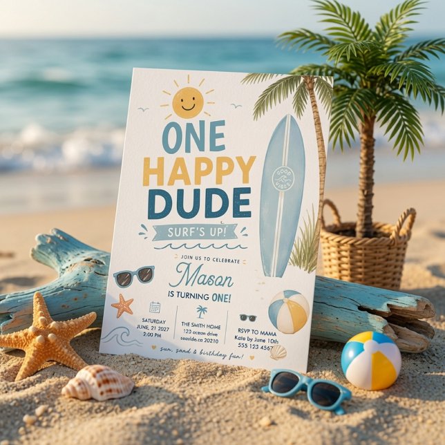 Ein glücklicher Surfer-Geburtstag-Strand-Junge Einladung (Von Creator hochgeladen)