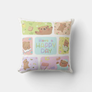 Ein glücklicher Tag: Niedliche Teddybären-Illustra Kissen