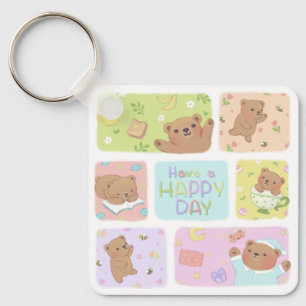 Ein glücklicher Tag: Niedliche Teddybären-Illustra Schlüsselanhänger
