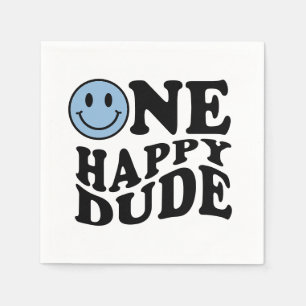 Ein glücklicher Typ Blue Retro Preppy Smile Birt Serviette