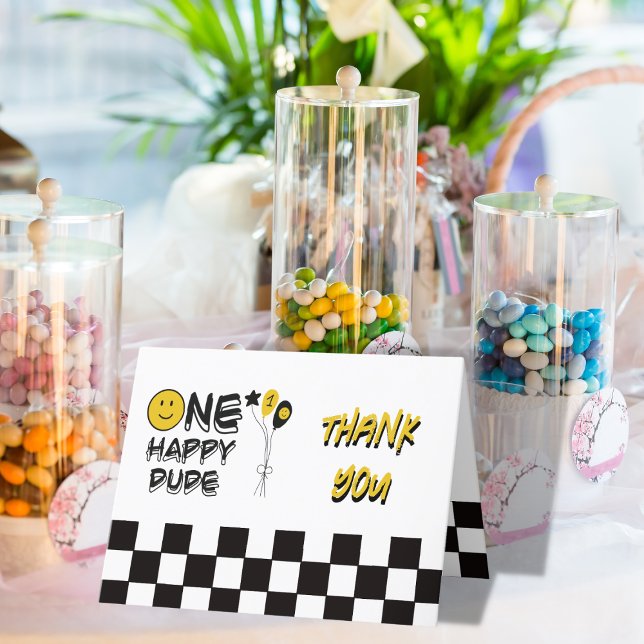 Ein glücklicher Typ Gelbes Lächeln Erster Geburtst Dankeskarte (Von Creator hochgeladen)