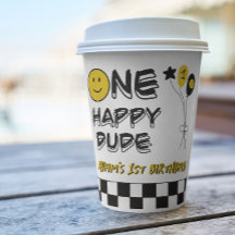 Ein glücklicher Typ Gelbes Lächeln Erster Geburtst