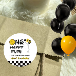 Ein glücklicher Typ Gelbes Lächeln Erster Geburtst Runder Aufkleber