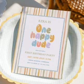 EIN glücklicher Typ Pastellstreifen 1. Geburtstag Einladung