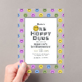 "Ein glücklicher Typ!" Retro Smile Face 1. Geburts Acryleinladungen