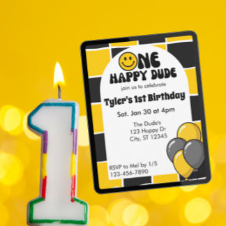 Ein glücklicher Typ, Schwarz & Gelb 1. Geburtstag Einladung