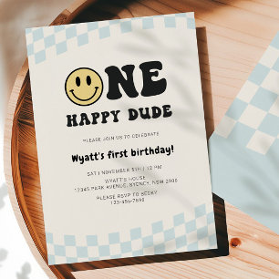 Ein glücklicher Typ Smiley 1. Geburtstag Einladung